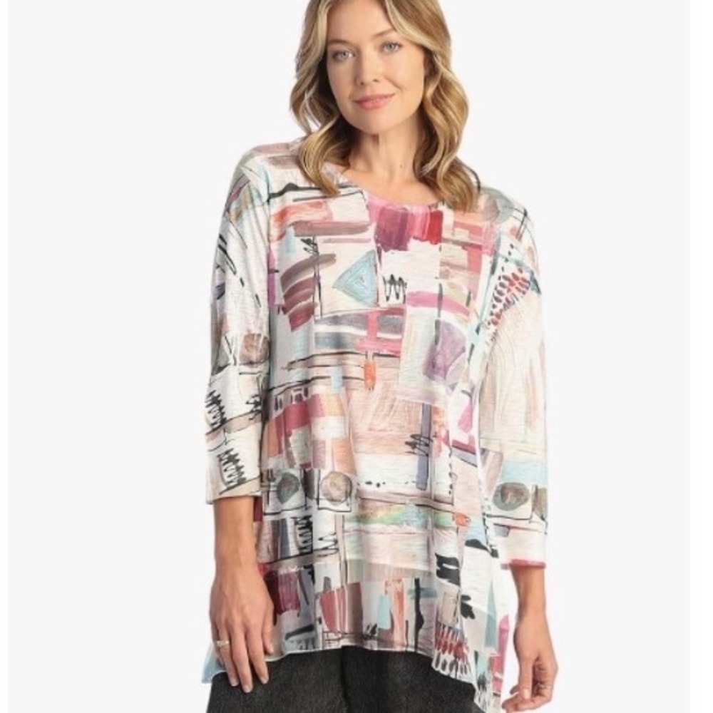 NEW Jess & Jane Tunic Top 2X Multicolor NWT Blouse 3/4‎ Sleeve 63-1672 Villa